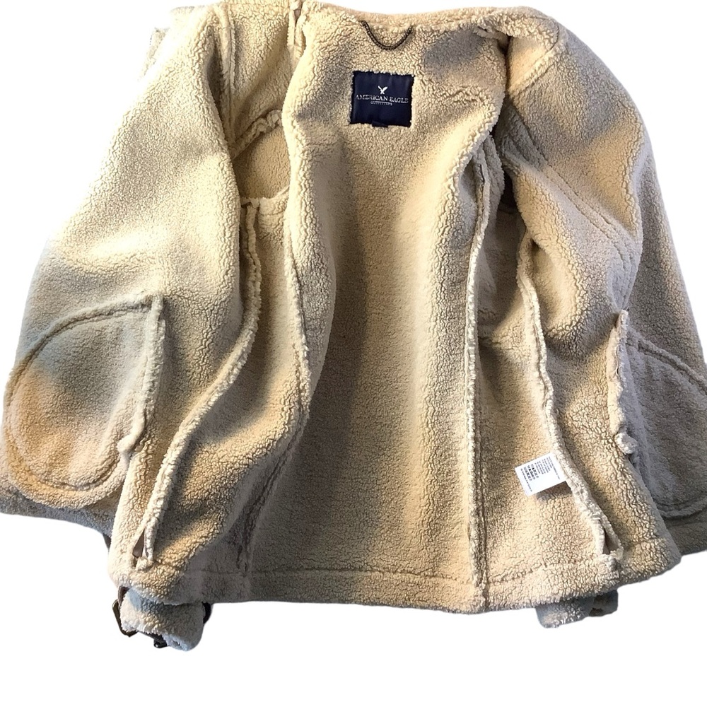 American Eagle Outfitters Moto Shearling Jacket Biker Aviator Small Beige Tan - Picture 6 of 15